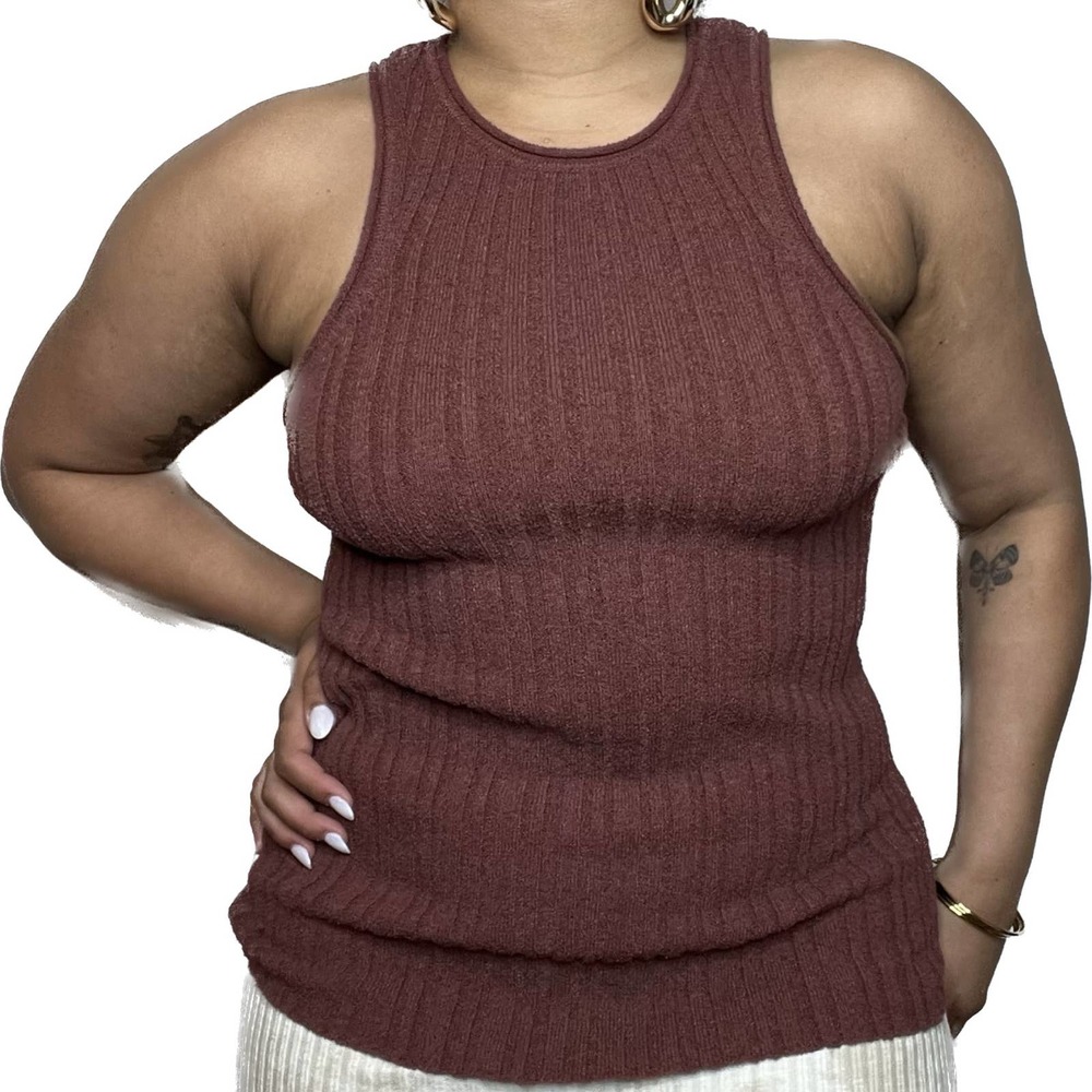 Cocoa/Burgundy Anthropologie Knit High-Neck Tank